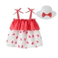 thumbnail image 1 of XUELUO Baby Girls Outfit Sets Summer Heart Print Lace Up Spaghetti Strap Off Shoulder Sundress With Hat Two Piece Daily-Wear,Pink,1-2 Years, 1 of 9