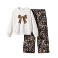 thumbnail image 1 of XUELUO Big Girls 2-Piece Outfit Set Long Sleeve Crewneck Leopard Bow Print Tops & Pants Soft Comfortable Early Spring Clothes, 1 of 9