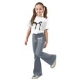 thumbnail image 1 of XUELUO Big Girls 2-Piece Outfit Sets Short Sleeve Crewneck Bow Tops + Flared Pants Summer Casual School Outdoor Cute Clothes, 1 of 5