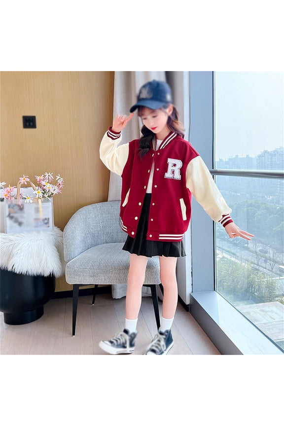 Big Girls Boys Baseball Jackets Letter R Embroidery Long Sleeve Button Jacket Spring Daily Fashion Streetwear Clothes