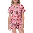 thumbnail image 1 of XUELUO Big Girls Casual Outfit Set Short Sleeve Lapel Collar Number 67 Print Tops + Shorts Summer Stylish 2-Piece Loungewear, 1 of 4