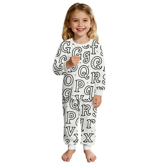 XUELUO Big Girls Clothes Sets Long Sleeve Crewneck Tops + Trousers Words Doodle Print Two Piece Loungewear Soft Cozy Nightwear