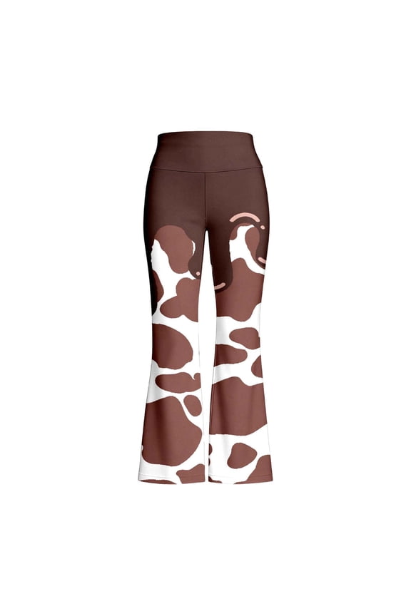 Big Girls Flared Pants Casual High Waist Cow Pattern Long Pants Stretchy Retro Trousers For Spring & Outings Outfits