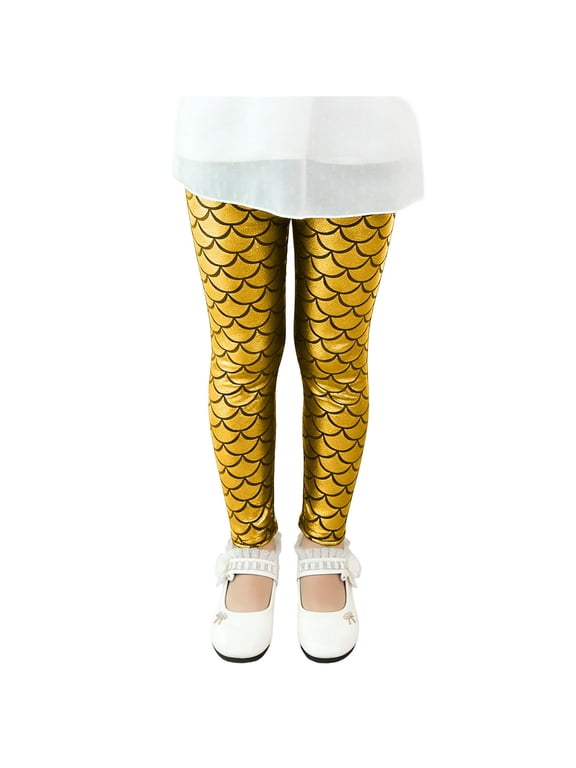 Big Girls Leggings Shiny Fish Scale Pattern Stretchy Fitted Pants Party & Dress-Up Play Carnival Funny Thighs Leggings
