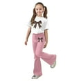 thumbnail image 1 of XUELUO Big Girls Outfit Sets 2-Piece Short Sleeve Leopard Bow Pattern Tops + Flared Pants Summer Spring Fashion Cute Clothes, 1 of 5
