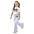 thumbnail image 1 of XUELUO Big Girls Outfit Sets 2-Piece Short Sleeve Leopard Bow Pattern Tops + Flared Pants Summer Spring Fashion Cute Clothes, 1 of 5