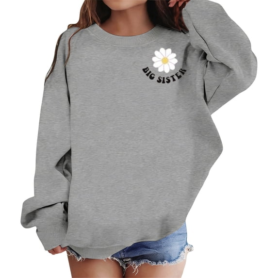 XUELUO Big Girls Sweatshirts Round Neck Long Sleeve "Cool Big Sis Club" Pattern Tops Spring Streetwear Oversized Comfort Tops