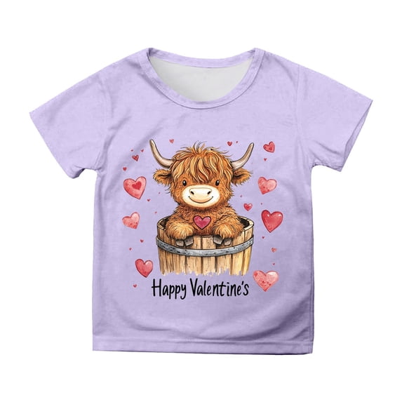XUELUO Big Girls T-Shirts Crew Neck Short Sleeve Cow Valentine Graphic Tshirts Summer Outings Play Wear Lightweight Tee Tops