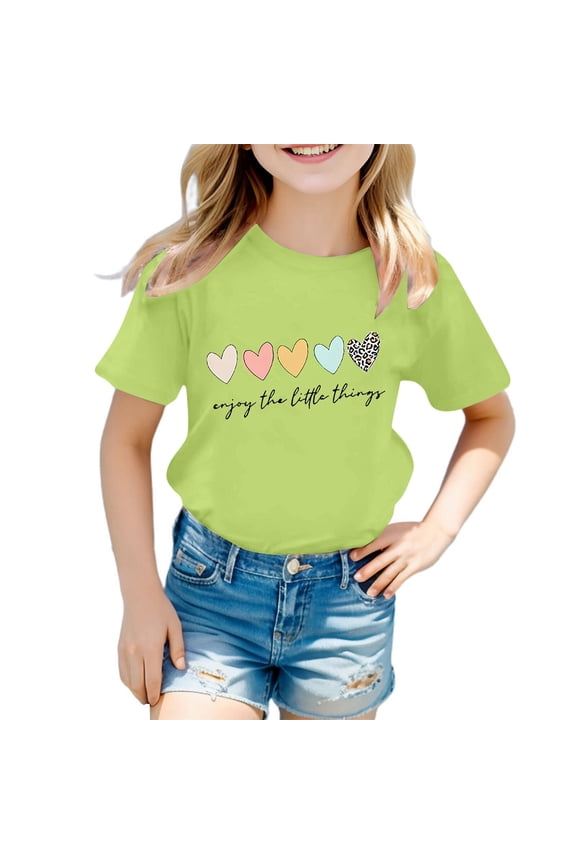 Big Girls T-Shirts Short Sleeve Crewneck "Enjoy The Little Things" Letter Print Tee Summer Daily Loose Cozy Kids Tops