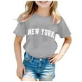 thumbnail image 1 of XUELUO Big Girls T-Shirts Short Sleeve NEW YORK Letter Graphic Round Neck Tee Shirts Summer Cool Stylish Loose Daily Kids Tops, 1 of 4