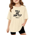 thumbnail image 1 of XUELUO Big Girls T-Shirts Summer Short Sleeve Crewneck "Tell Me Softly VOL 3" Letter Tee Loose Relaxed Summer Daily Kid Tshirts, 1 of 4