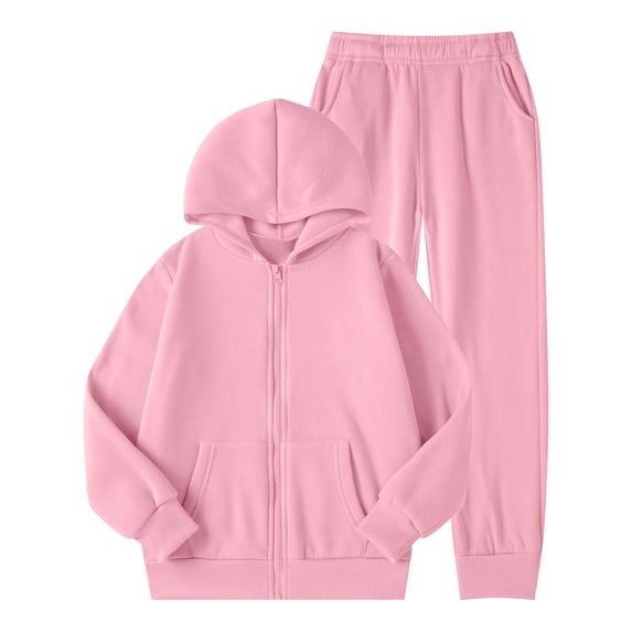 XUELUO Big Kids Clothes Set Sporty Plain Long Sleeve Zipper Tops + Pants 2-Pcs Tracksuit Spring & School Workout Loose Clothes