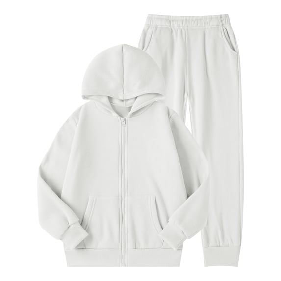 XUELUO Big Kids Clothes Set Sporty Plain Long Sleeve Zipper Tops + Pants 2-Pcs Tracksuit Spring & School Workout Loose Clothes