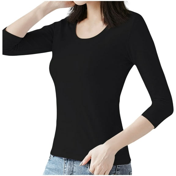 XUELUO Boho Tops For Women Autumn Winter Solid Color Crew Neck Long Sleeve Slim Fit Casual Basic Shirts For Women Tee Shirts Outwear,Black,XL