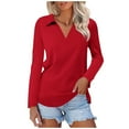 thumbnail image 1 of XUELUO Boho Tops For Women Autumn Winter Solid Color Lapel V Neck Long Sleeve Fashion Casual Shirts For Women Tee Shirts Outwear,Red,XL, 1 of 3