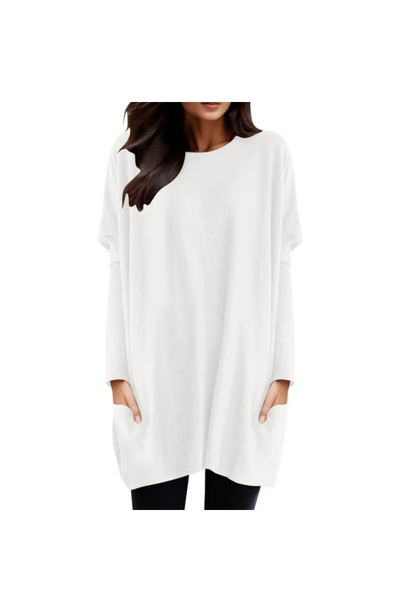 Boho Tops For Women Autumn Winter Solid Color Turtleneck Long Sleeve Loose Casual Shirts For Women T-shirts Holiday Wear,White,M