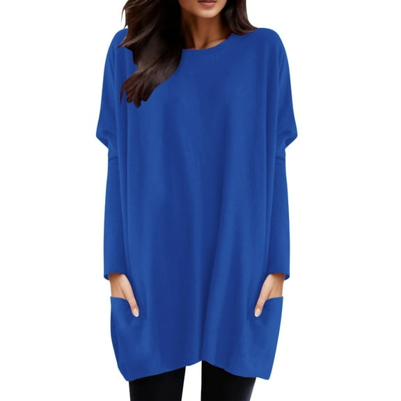 XUELUO Boho Tops For Women Autumn Winter Solid Color Turtleneck Long Sleeve Loose Casual Shirts For Women Tshirts Activewear,Blue,S