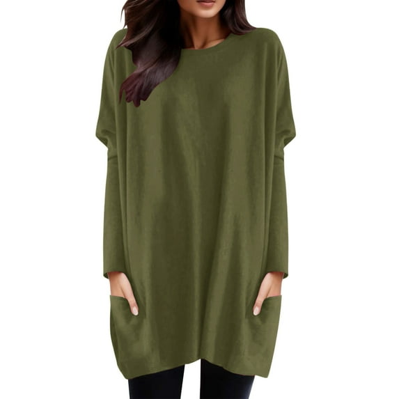 XUELUO Boho Tops For Women Autumn Winter Solid Color Turtleneck Long Sleeve Loose Casual Shirts For Women Tshirts Outwear,Green,S