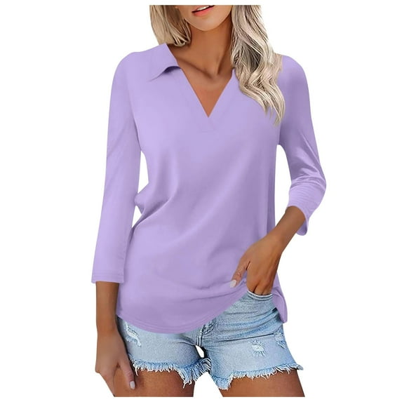 XUELUO Boho Tops For Women Autumn Winter Solid Color V Neck Long Sleeve Dressy Casual Tunic Shirts For Women T Shirts Holiday Wear,Purple,S