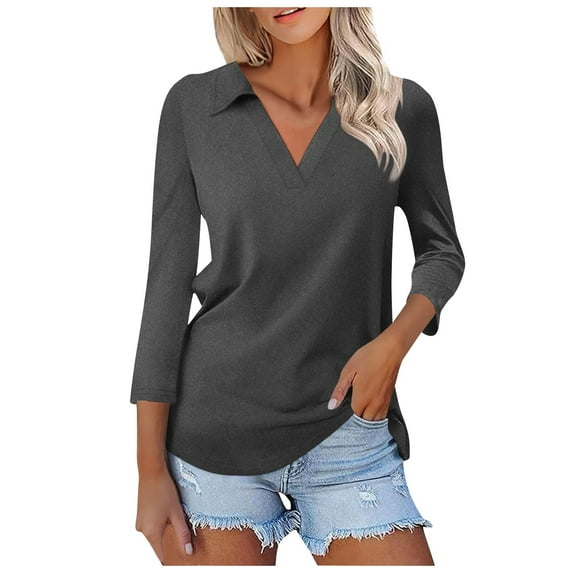 XUELUO Boho Tops For Women Autumn Winter Solid Color V Neck Long Sleeve Dressy Casual Tunic Shirts For Women T Shirts Sportswear,Gray,M