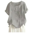 thumbnail image 1 of XUELUO Boho Tops For Women Summer Cotton Linen Solid Color Crew Neck Short Sleeve Loose Casual Shirts For Women Tshirts Streetwear,Gray,XXXXXL, 1 of 3