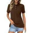 thumbnail image 1 of XUELUO Boho Tops For Women Summer Solid Color Lapel Button Down Short Sleeve Slim Fit Casual Shirts For Women T-shirts Holiday Wear,Brown,XXXL, 1 of 5
