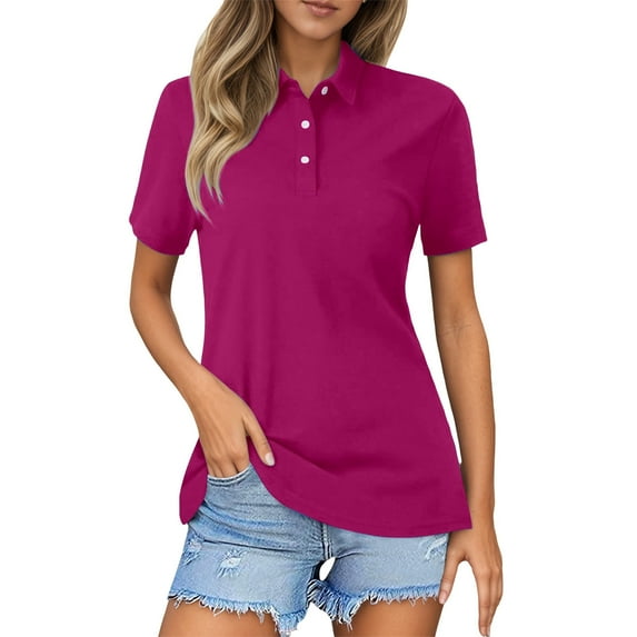 XUELUO Boho Tops For Women Summer Solid Color Lapel Button Down Short Sleeve Slim Fit Casual Shirts For Women Tee Shirts Outwear,Pink,XXXL