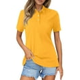 thumbnail image 1 of XUELUO Boho Tops For Women Summer Solid Color Lapel Button Down Short Sleeve Slim Fit Casual Shirts For Women Tshirts Streetwear,Yellow,XXL, 1 of 5