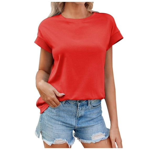 XUELUO Boho Tops For Women Summer Solid Color Round Neck Short Sleeve Loose Fit Casual Elegant Shirts For Women T Shirts Holiday WearM