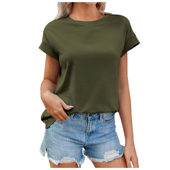 XUELUO Boho Tops For Women Summer Solid Color Round Neck Short Sleeve Loose Fit Casual Elegant Shirts For Women T Shirts SportswearXXL