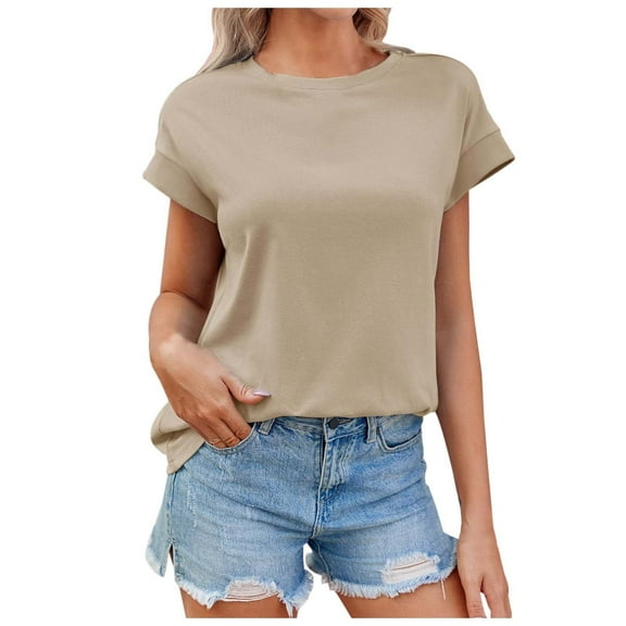 XUELUO Boho Tops For Women Summer Solid Color Round Neck Short Sleeve Loose Fit Casual Elegant Shirts For Women Tee Shirts StreetwearL