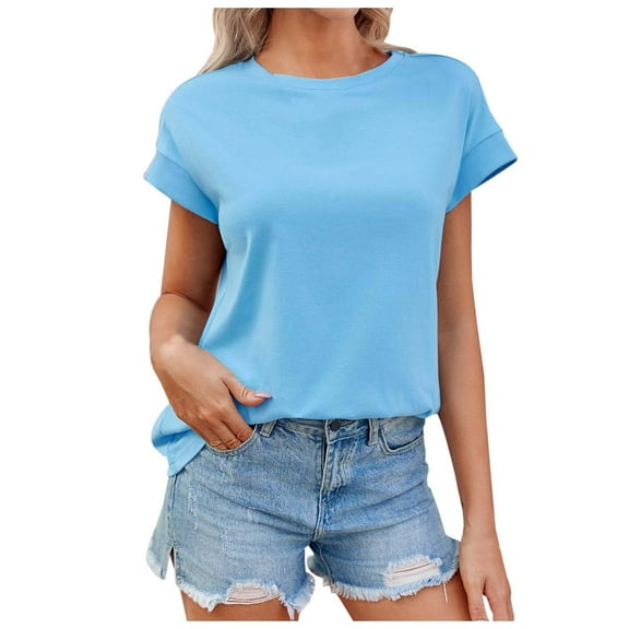 XUELUO Boho Tops For Women Summer Solid Color Round Neck Short Sleeve Loose Fit Casual Elegant Shirts For Women Tee Shirts StreetwearS