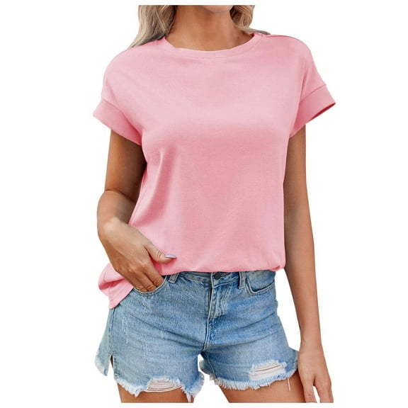 XUELUO Boho Tops For Women Summer Solid Color Round Neck Short Sleeve Loose Fit Casual Elegant Shirts For Women Tshirts ActivewearXL