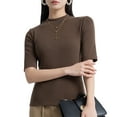 thumbnail image 1 of XUELUO Boho Tops For Women Summer Solid Color Turtleneck Short Sleeve Slim Fit Shirts For Women Tee Shirts Activewear,Brown,XL, 1 of 4