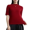thumbnail image 1 of XUELUO Boho Tops For Women Summer Solid Color Turtleneck Short Sleeve Slim Fit Shirts For Women Tshirts Activewear,Red,XXL, 1 of 4