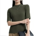 thumbnail image 1 of XUELUO Boho Tops For Women Summer Solid Color Turtleneck Short Sleeve Slim Fit Shirts For Women Tshirts Streetwear,Green,XXL, 1 of 4