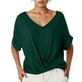 thumbnail image 1 of XUELUO Boho Tops For Women Summer Solid Color V Neck Short Sleeve Loose Casual Elegant Shirts For Women T Shirts Holiday Wear,Green,XXL, 1 of 5