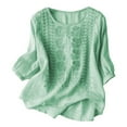 thumbnail image 1 of XUELUO Boho Tops For Women Autumn Winter Floral Embroidered Solid Color Crew Neck Long Sleeve Loose Casual Shirts For Women T-shirts Sportswear,Green,L, 1 of 3