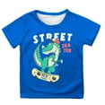 thumbnail image 1 of XUELUO Boys Athletic Shirts Summer Cartoon Dinosaur Print Round Neck Short Sleeve Stretchy Sports Tee Shirts Outwear,Blue,12-13 Years, 1 of 3