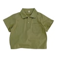 thumbnail image 1 of XUELUO Boys Athletic Shirts Summer Solid Color Lapel Button Down Short Sleeve Classic Casual Beach Party Tops T Shirts Holiday Wear,Green,3-4 Years, 1 of 4