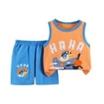 thumbnail image 1 of XUELUO Boys Outfit Sets Kids Summer Cartoon Print Round Neck Sleeveless Tank Tops Vest With Elastic Waist Shorts Two Piece Casual Sports Outdoor Sportswear,Orange,5-6 Years, 1 of 3