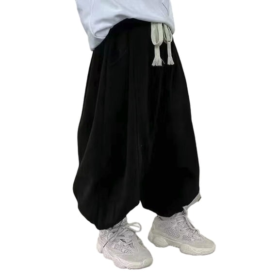 XUELUO Boys Pants Kids Autumn Winter Solid Color Elastic Waist Drawstring Loose Casual Sweatpants Athletic Trousers Daily-Wear,Black,6-7 Years