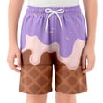 thumbnail image 1 of XUELUO Boys Pants Kids Summer Cartoon Ice Cream Print Elastic Waist Drawstring Loose Shorts Streetwear,Purple,7-8 Years, 1 of 4