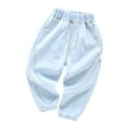 thumbnail image 1 of XUELUO Boys Pants Kids Summer Denim Solid Color Elastic Waist Casual Joggers Comfortable Jeans Daily-Wear,Blue,5-6 Years, 1 of 1