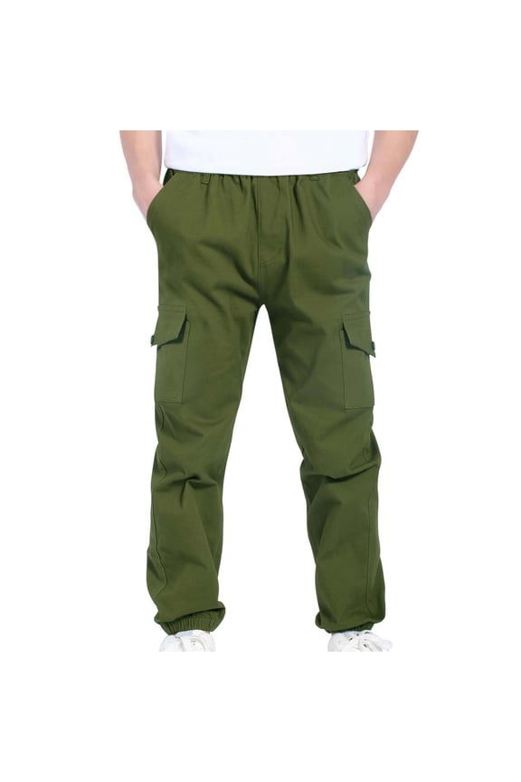 Boys Pants Solid Color Cargo Pocket Elastic Trousers Spring Outings Activities Practical Kids Tapered Pants