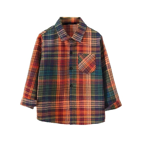 XUELUO Boys Shirts & Tops Kids Autumn Winter Plaid Print Lapel Button Down Long Sleeve Pockets Tops Coat Jacket T-Shirts Activewear,Orange,5-6 Years
