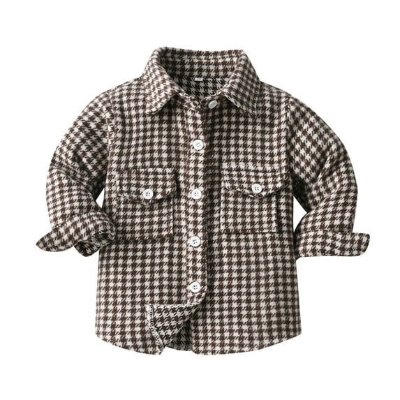 XUELUO Boys Shirts & Tops Kids Autumn Winter Plaid Print Lapel Button Down Long Sleeve Tops Coat Jacket T-Shirts Activewear,Brown,6-7 Years