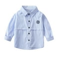 thumbnail image 1 of XUELUO Boys Shirts & Tops Kids Autumn Winter Striped Print Letter Embroidery Lapel Button Down Long Sleeve Gentleman Tops T Shirts Daily-Wear,Blue,5-6 Years, 1 of 8