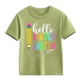 thumbnail image 1 of XUELUO Boys Shirts & Tops Kids Summer Back To School Letter Print Round Neck Short Sleeve Elastic Casual Comfortable Tops Tee Shirts Holiday Wear,Green,5-6 Years, 1 of 7