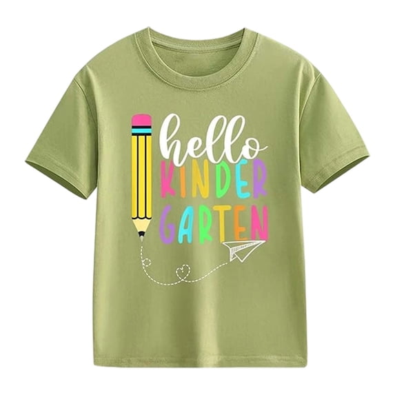 XUELUO Boys Shirts & Tops Kids Summer Back To School Letter Print Round Neck Short Sleeve Elastic Casual Comfortable Tops Tee Shirts Holiday Wear,Green,5-6 Years